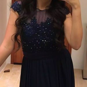 A navy blue formal dress